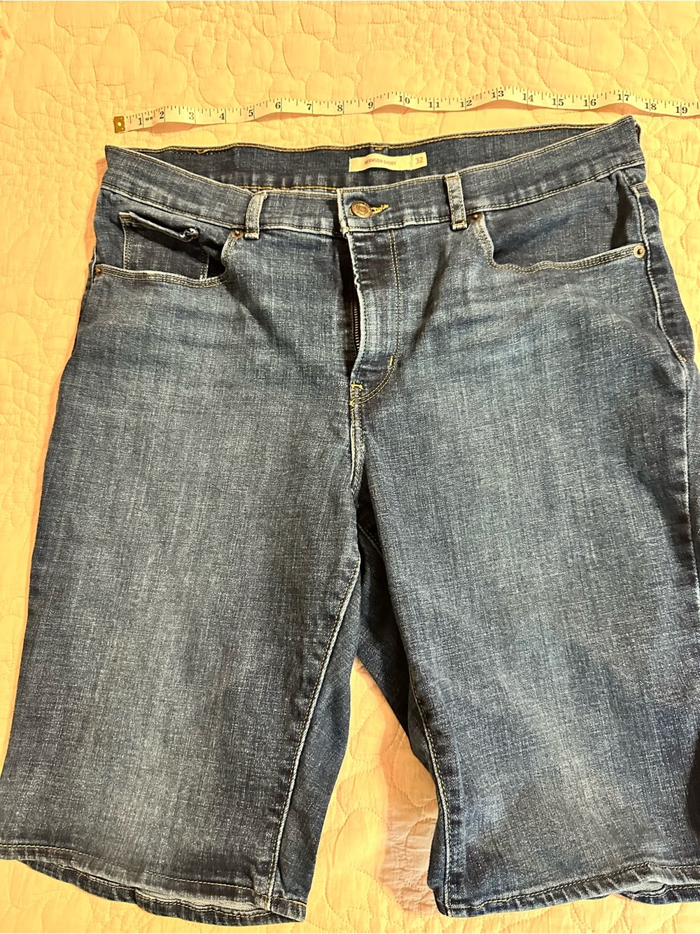 Levi's Dark Blue Denim Cropped Bermuda Shorts